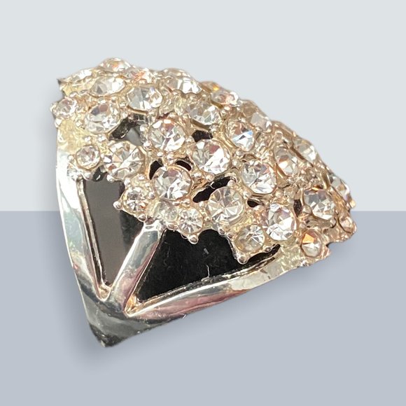 Beautiful Large High Polished Silver & Diamonds Cocktail Ring - Size 7 1/2 - Picture 2 of 10